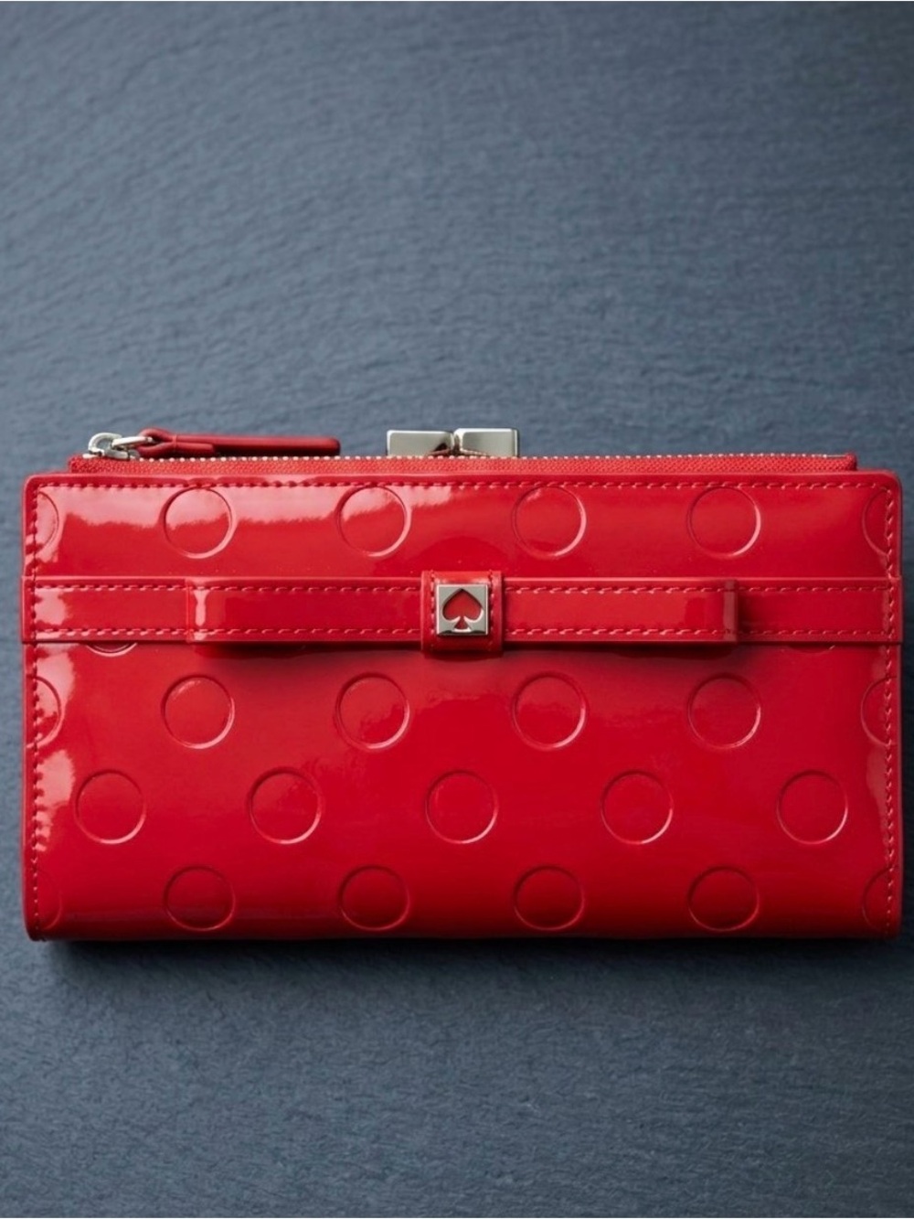 Kate Spade Camelia Street Red Patent Leather Polka Dot Bow Wallet